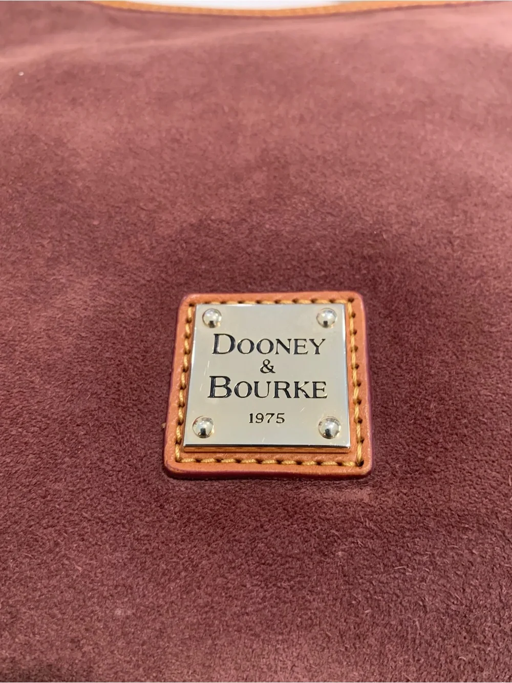 Dooney & Bourke Suede Leather Shoulder Hobo Bag, Brown Wine Slouch Tan Trim - Picture 5 of 14